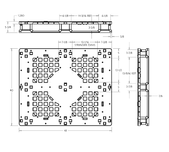 GCSSpecSheet A detailed blueprint of a 48x40" plastic pallet.