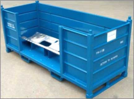 An open three-sided steel container