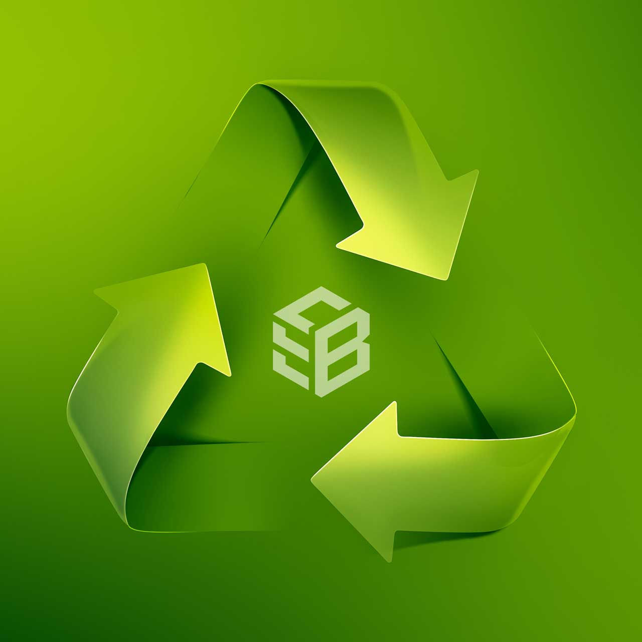sustainability-green-cycle Three green arrows in the shape of the recycle icon surround the Basin Industries logo.