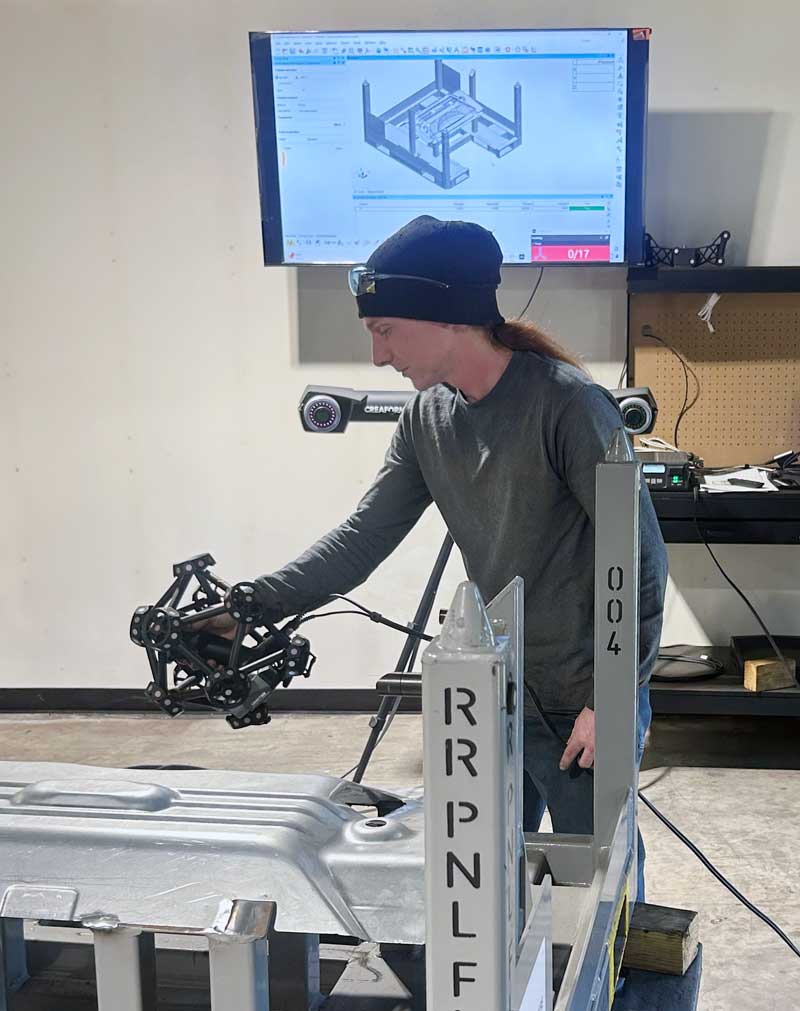 CMM-inspection-800 CMM inspection of a steel rack with a sophisticated handheld measuring device